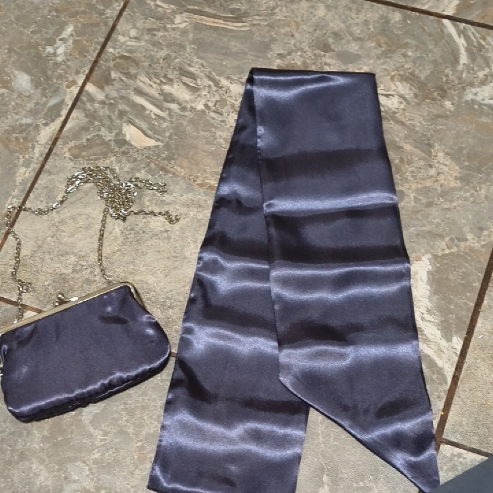 Chic Satin Clutch and Scarf Set in Midnight Blue